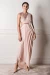 Buy_Tarun Tahiliani_Pink Georgette Round Draped Saree Gown _at_Aza_Fashions