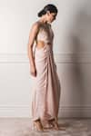 Tarun Tahiliani_Pink Georgette Round Draped Saree Gown _Online_at_Aza_Fashions