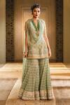 Buy_Tarun Tahiliani_Green Tulle V Neck Embroidered Kurta Sharara Set_at_Aza_Fashions