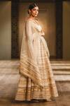 Tarun Tahiliani_Gold Stretch Satin Round Embroidered Anarkali Set _Online_at_Aza_Fashions