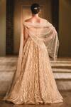 Shop_Tarun Tahiliani_Gold Tulle Off Shoulder Anarkali Set _at_Aza_Fashions