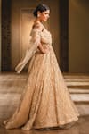 Tarun Tahiliani_Gold Tulle Off Shoulder Anarkali Set _Online_at_Aza_Fashions