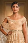 Buy_Tarun Tahiliani_Gold Tulle Off Shoulder Anarkali Set _Online_at_Aza_Fashions