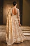 Shop_Tarun Tahiliani_Gold Tulle V Neck Embroidered Anarkali Set _at_Aza_Fashions