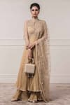 Buy_Tarun Tahiliani_Gold Tissue Chanderi Mandarin Collar Anarkali Set _at_Aza_Fashions