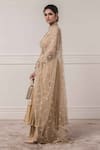 Tarun Tahiliani_Gold Tissue Chanderi Mandarin Collar Anarkali Set _Online_at_Aza_Fashions