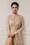 Buy_Tarun Tahiliani_Gold Tissue Chanderi Mandarin Collar Anarkali Set _Online_at_Aza_Fashions