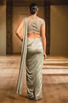 Shop_Tarun Tahiliani_Blue Foil Jersey Round Draped Saree Gown _at_Aza_Fashions