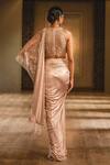 Shop_Tarun Tahiliani_Purple Foil Jersey Pre-draped Saree With Blouse_at_Aza_Fashions