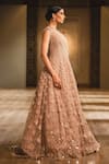 Buy_Tarun Tahiliani_Purple Tulle Round Draped Anarkali Gown _Online_at_Aza_Fashions