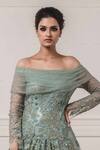 Buy_Tarun Tahiliani_Blue Tulle Off Shoulder Anarkali Gown _Online_at_Aza_Fashions