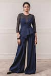 Buy_Tarun Tahiliani_Blue Bali Crepe Round Embroidered Peplum Jumpsuit _at_Aza_Fashions