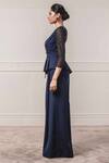 Tarun Tahiliani_Blue Bali Crepe Round Embroidered Peplum Jumpsuit _Online_at_Aza_Fashions