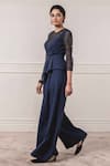 Buy_Tarun Tahiliani_Blue Bali Crepe Round Embroidered Peplum Jumpsuit _Online_at_Aza_Fashions