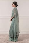 Tarun Tahiliani_Blue Tulle Round Embroidered Kurta Sharara Set _Online_at_Aza_Fashions