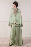 Shop_Tarun Tahiliani_Green Georgette Band Collar Printed Cape And Flared Pant Set _at_Aza_Fashions