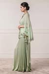 Tarun Tahiliani_Green Georgette Band Collar Printed Cape And Flared Pant Set _Online_at_Aza_Fashions