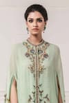 Buy_Tarun Tahiliani_Green Georgette Band Collar Printed Cape And Flared Pant Set _Online_at_Aza_Fashions