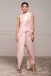 Buy_Tarun Tahiliani_Pink Georgette Round Pre-draped Dhoti Pant Saree _at_Aza_Fashions