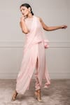 Buy_Tarun Tahiliani_Pink Georgette Round Pre-draped Dhoti Pant Saree _Online_at_Aza_Fashions
