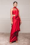 Buy_Tarun Tahiliani_Red Dupion Halter Pre-draped Saree With Blouse _at_Aza_Fashions