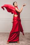 Tarun Tahiliani_Red Dupion Halter Pre-draped Saree With Blouse _Online_at_Aza_Fashions