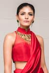 Tarun Tahiliani_Red Dupion Halter Pre-draped Saree With Blouse _at_Aza_Fashions