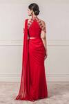 Shop_Tarun Tahiliani_Red Chiffon Halter Pre-draped Saree With Blouse For Women_at_Aza_Fashions
