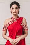 Shop_Tarun Tahiliani_Red Chiffon Halter Pre-draped Saree With Blouse For Women_Online_at_Aza_Fashions