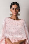 Shop_Tarun Tahiliani_Peach Chanderi Jacquard Round Draped Anarkali Set _Online_at_Aza_Fashions