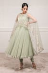 Tarun Tahiliani_Green Tulle Round Embroidered Cape And Anarkali Set _Online_at_Aza_Fashions