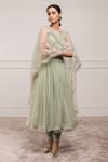 Buy_Tarun Tahiliani_Green Tulle Round Embroidered Cape And Anarkali Set _Online_at_Aza_Fashions