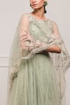 Tarun Tahiliani_Green Tulle Round Embroidered Cape And Anarkali Set _at_Aza_Fashions