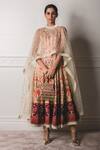 Buy_Tarun Tahiliani_Multi Color Bamberg Modal Satin Anarkali V Neck Cape Round Asymmetric And Set _at_Aza_Fashions