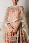 Buy_Tarun Tahiliani_Multi Color Bamberg Modal Satin Anarkali V Neck Cape Round Asymmetric And Set _Online_at_Aza_Fashions