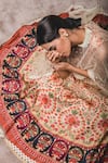 Shop_Tarun Tahiliani_Multi Color Bamberg Modal Satin Anarkali V Neck Cape Round Asymmetric And Set _Online_at_Aza_Fashions