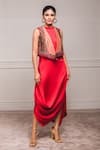 Buy_Tarun Tahiliani_Red Crepe Satin Round Draped Dress With Jacket _at_Aza_Fashions