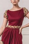 Buy_Tarun Tahiliani_Maroon Double Georgette Draped Gown_Online_at_Aza_Fashions