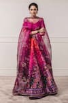 Tarun Tahiliani_Purple Tafetta V Neck Printed Bridal Lehenga Set _Online_at_Aza_Fashions