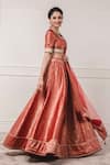 Shop_Tarun Tahiliani_Red Brocade U Neck Bridal Lehenga Set _at_Aza_Fashions