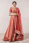 Buy_Tarun Tahiliani_Red Brocade U Neck Bridal Lehenga Set _Online_at_Aza_Fashions