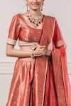 Shop_Tarun Tahiliani_Red Brocade U Neck Bridal Lehenga Set _Online_at_Aza_Fashions