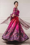 Buy_Tarun Tahiliani_Purple Tafetta V Neck Printed Bridal Lehenga Set _at_Aza_Fashions