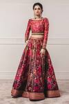 Buy_Tarun Tahiliani_Purple Tafetta Mandarin Collar Printed Lehenga Set _Online_at_Aza_Fashions