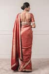 Shop_Tarun Tahiliani_Red Silk Brocade Saree _at_Aza_Fashions