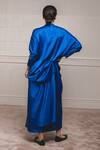 Shop_Tarun Tahiliani_Blue Satin Lycra Band Collar Embroidered Top With Draped Skirt _at_Aza_Fashions