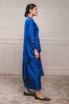 Tarun Tahiliani_Blue Satin Lycra Band Collar Embroidered Top With Draped Skirt _Online_at_Aza_Fashions