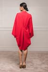 Shop_Tarun Tahiliani_Red Crepe Mandarin Collar Draped Tunic Dress _at_Aza_Fashions