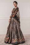 Tarun Tahiliani_Black Velvet, Modal Satin V Neck Printed Lehenga Set _Online_at_Aza_Fashions
