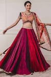 Buy_Tarun Tahiliani_Multi Color Chanderi V Neck Bridal Lehenga Set _at_Aza_Fashions